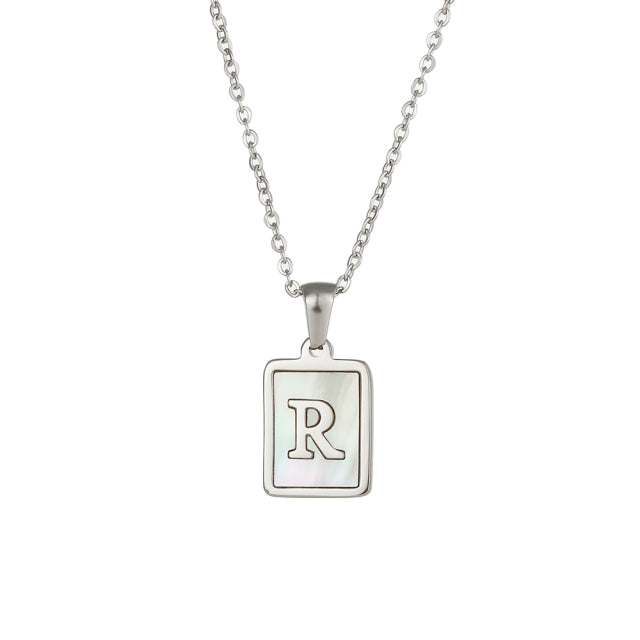 2021 Trend 18K Golden Chain Necklaces Male Square Natural Shell Initial Letters Pendant Stainless Steel Jewelry for Women Gifts