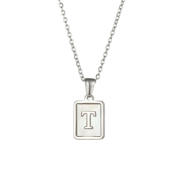 2021 Trend 18K Golden Chain Necklaces Male Square Natural Shell Initial Letters Pendant Stainless Steel Jewelry for Women Gifts