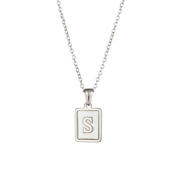 2021 Trend 18K Golden Chain Necklaces Male Square Natural Shell Initial Letters Pendant Stainless Steel Jewelry for Women Gifts