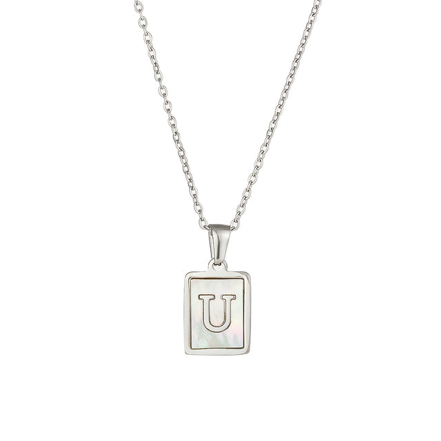 2021 Trend 18K Golden Chain Necklaces Male Square Natural Shell Initial Letters Pendant Stainless Steel Jewelry for Women Gifts