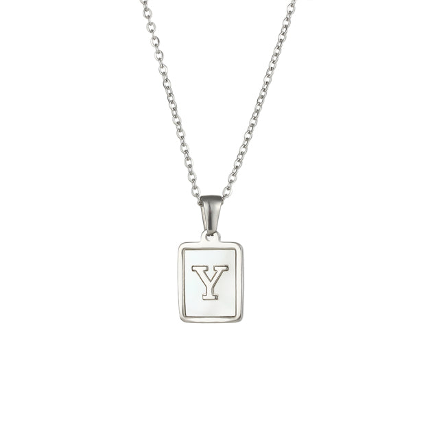 2021 Trend 18K Golden Chain Necklaces Male Square Natural Shell Initial Letters Pendant Stainless Steel Jewelry for Women Gifts