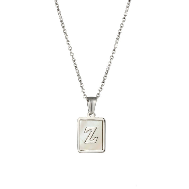 2021 Trend 18K Golden Chain Necklaces Male Square Natural Shell Initial Letters Pendant Stainless Steel Jewelry for Women Gifts