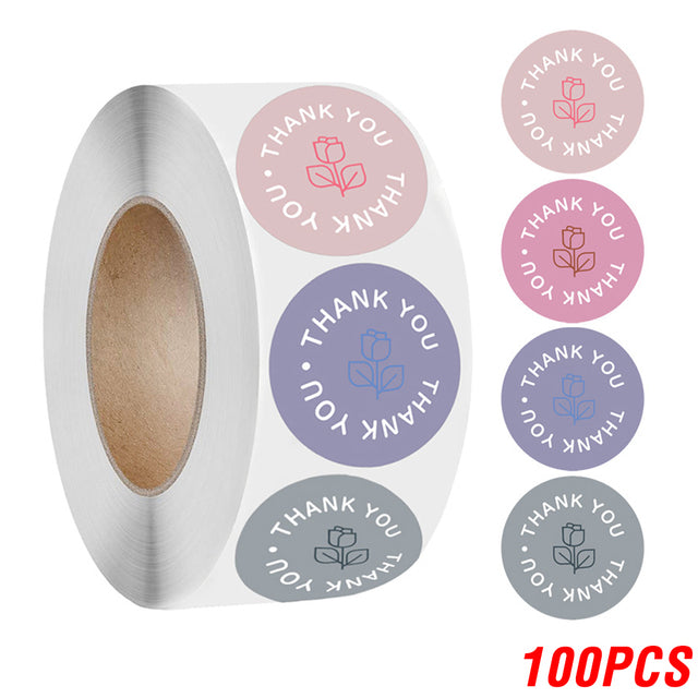 100-500pcs Thank You Round Sticker Scrapbook Envelope Seal Sticker Gift Flower Decoration Stationery Label Sticker
