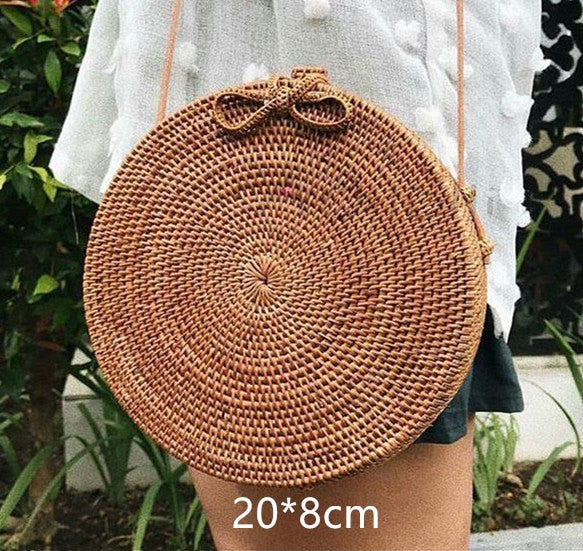 Gusure Woven Rattan Bag Round Straw Shoulder Bag Small Beach HandBags Women Summer Hollow Handmade Messenger Crossbody Bags