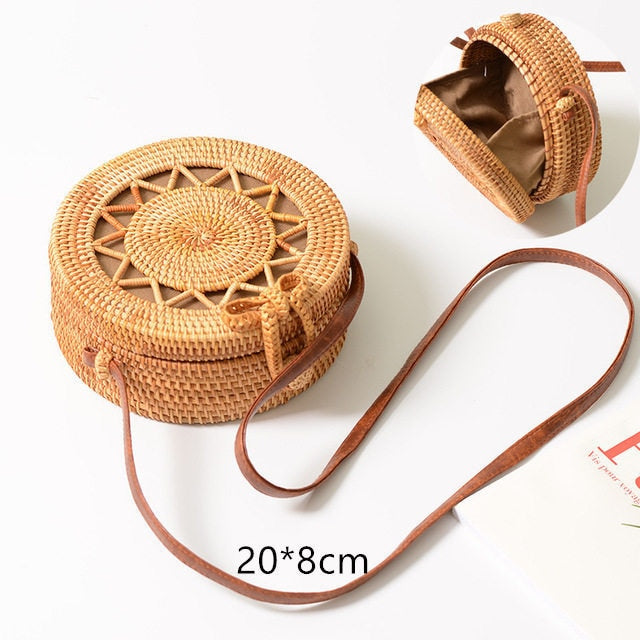 Gusure Woven Rattan Bag Round Straw Shoulder Bag Small Beach HandBags Women Summer Hollow Handmade Messenger Crossbody Bags