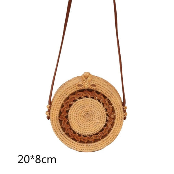 Gusure Woven Rattan Bag Round Straw Shoulder Bag Small Beach HandBags Women Summer Hollow Handmade Messenger Crossbody Bags