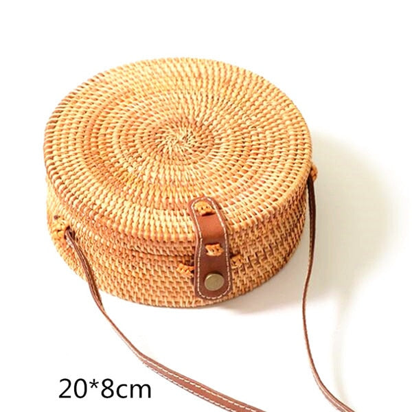 Gusure Woven Rattan Bag Round Straw Shoulder Bag Small Beach HandBags Women Summer Hollow Handmade Messenger Crossbody Bags