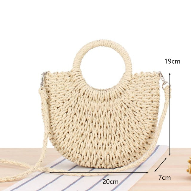 Gusure Woven Rattan Bag Round Straw Shoulder Bag Small Beach HandBags Women Summer Hollow Handmade Messenger Crossbody Bags