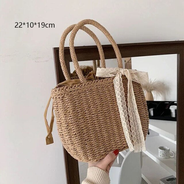 Gusure Woven Rattan Bag Round Straw Shoulder Bag Small Beach HandBags Women Summer Hollow Handmade Messenger Crossbody Bags
