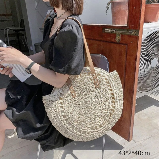 Gusure Woven Rattan Bag Round Straw Shoulder Bag Small Beach HandBags Women Summer Hollow Handmade Messenger Crossbody Bags