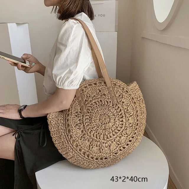 Gusure Woven Rattan Bag Round Straw Shoulder Bag Small Beach HandBags Women Summer Hollow Handmade Messenger Crossbody Bags