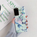 S20 FE A42 Marble Phone Case For Samsung A51 A71 A50 A70 Note 20 Ultra A40 A41 A21S M21 A52 A72 S21 Laser Flower Leaf Back Cover