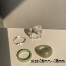 HUANZHI 2021 New Colourful Transparent Resin Acrylic Rhinestone Geometric Square Round Rings Set for Women Jewelry Travel Gifts