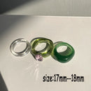 HUANZHI 2021 New Colourful Transparent Resin Acrylic Rhinestone Geometric Square Round Rings Set for Women Jewelry Travel Gifts