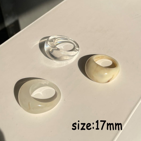 HUANZHI 2021 New Colourful Transparent Resin Acrylic Rhinestone Geometric Square Round Rings Set for Women Jewelry Travel Gifts