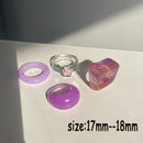 HUANZHI 2021 New Colourful Transparent Resin Acrylic Rhinestone Geometric Square Round Rings Set for Women Jewelry Travel Gifts