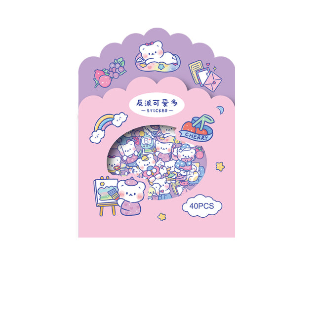 Mohamm 40PCS/1 Box PVC Washi Paper Cute Bear Sticker Scrapbooking Stationery School Supplies
