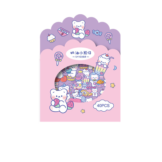 Mohamm 40PCS/1 Box PVC Washi Paper Cute Bear Sticker Scrapbooking Stationery School Supplies