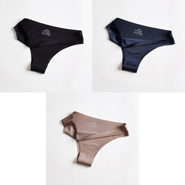 3pcs Women's Panties Underwear Thongs Sexy Lingerie Seamless Sports Female Tanga For Woman Ice Silk Seamless Panties For Women