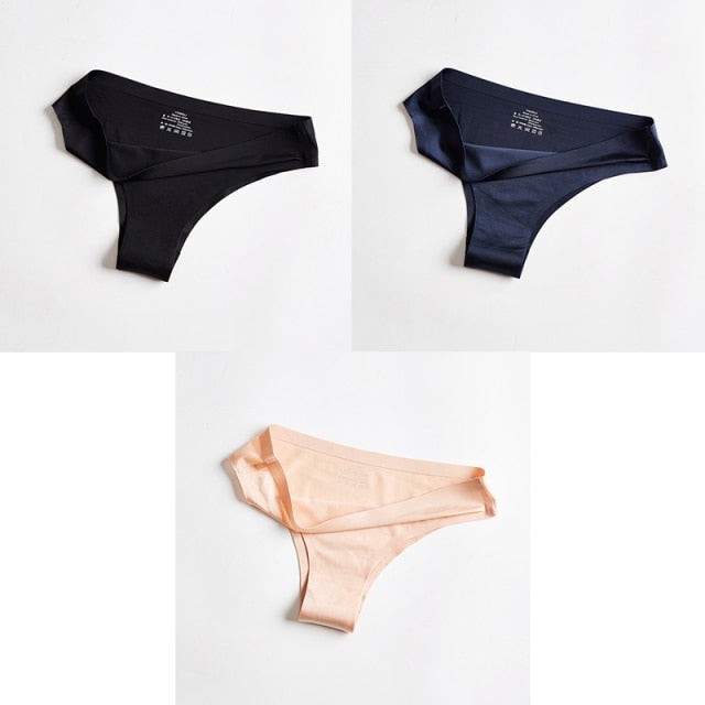 3pcs Women's Panties Underwear Thongs Sexy Lingerie Seamless Sports Female Tanga For Woman Ice Silk Seamless Panties For Women