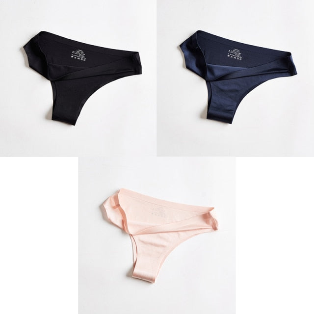 3pcs Women's Panties Underwear Thongs Sexy Lingerie Seamless Sports Female Tanga For Woman Ice Silk Seamless Panties For Women