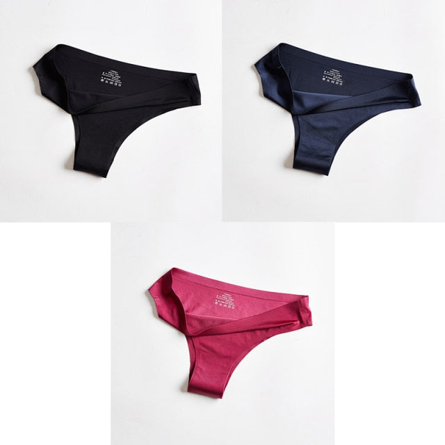 3pcs Women's Panties Underwear Thongs Sexy Lingerie Seamless Sports Female Tanga For Woman Ice Silk Seamless Panties For Women