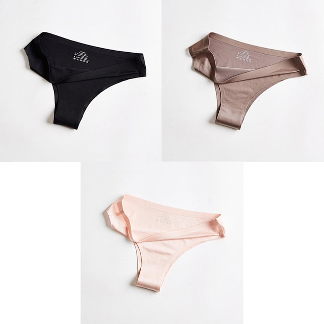 3pcs Women's Panties Underwear Thongs Sexy Lingerie Seamless Sports Female Tanga For Woman Ice Silk Seamless Panties For Women