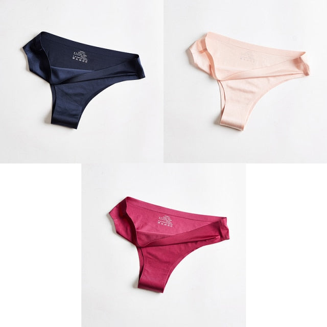 3pcs Women's Panties Underwear Thongs Sexy Lingerie Seamless Sports Female Tanga For Woman Ice Silk Seamless Panties For Women