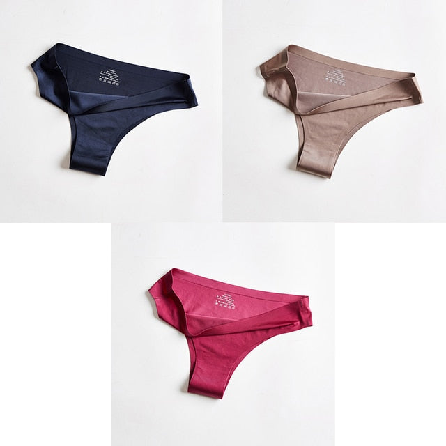 3pcs Women's Panties Underwear Thongs Sexy Lingerie Seamless Sports Female Tanga For Woman Ice Silk Seamless Panties For Women