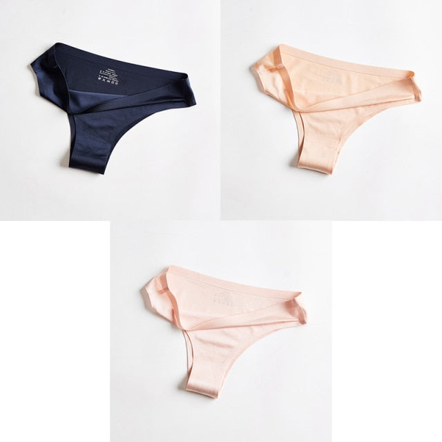 3pcs Women's Panties Underwear Thongs Sexy Lingerie Seamless Sports Female Tanga For Woman Ice Silk Seamless Panties For Women