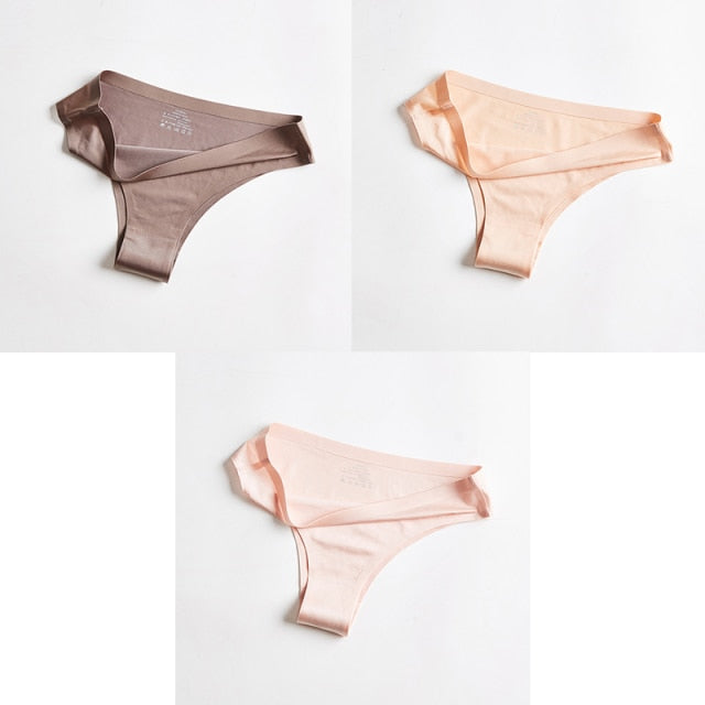 3pcs Women's Panties Underwear Thongs Sexy Lingerie Seamless Sports Female Tanga For Woman Ice Silk Seamless Panties For Women