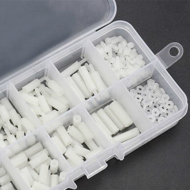 200Pcs/set M2 M2.5 M3 M4 Black/White Hex Nylon Standoff Spacer Column Flat Head Nylon Plastic Spacing Screws Nuts