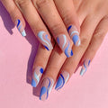 24Pcs/Set Blue Sky White Cloud Pattern Design False Nail French Stiletto Full Cover Fake Nails Glue DIY Manicure Nail Art Tools