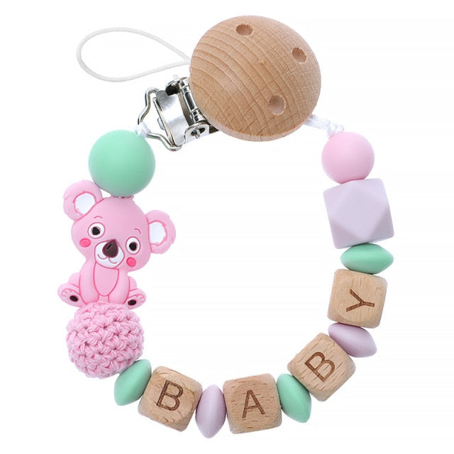 TYRY.HU Personalized Name HandmadeSilicone Chews Nurse Gift Toys Koala Teething Necklace pacifier clip with name DIY BABY custom
