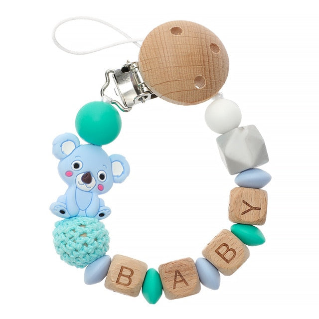 TYRY.HU Personalized Name HandmadeSilicone Chews Nurse Gift Toys Koala Teething Necklace pacifier clip with name DIY BABY custom