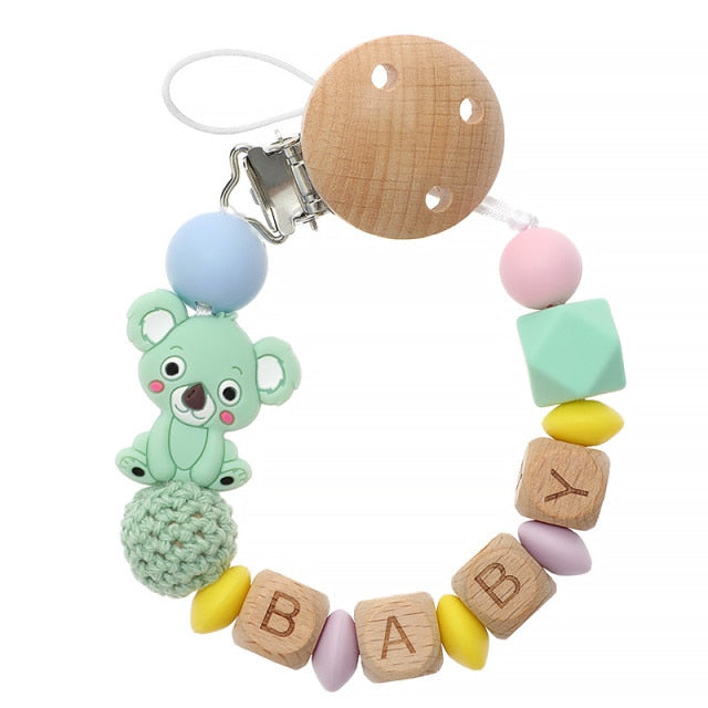 TYRY.HU Personalized Name HandmadeSilicone Chews Nurse Gift Toys Koala Teething Necklace pacifier clip with name DIY BABY custom