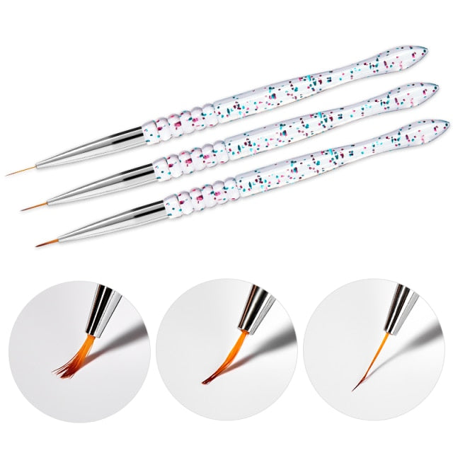 3pcs/Set Nail Art Line Painting Pen Slim 3D Tips Acrylic UV Gel Brushes Drawing Colorful Line Grid Design Nail Manicure Tools