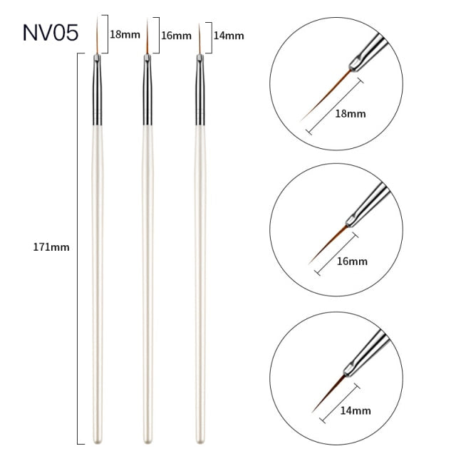 3pcs/Set Nail Art Line Painting Pen Slim 3D Tips Acrylic UV Gel Brushes Drawing Colorful Line Grid Design Nail Manicure Tools