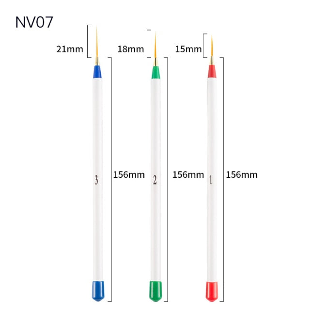 3pcs/Set Nail Art Line Painting Pen Slim 3D Tips Acrylic UV Gel Brushes Drawing Colorful Line Grid Design Nail Manicure Tools