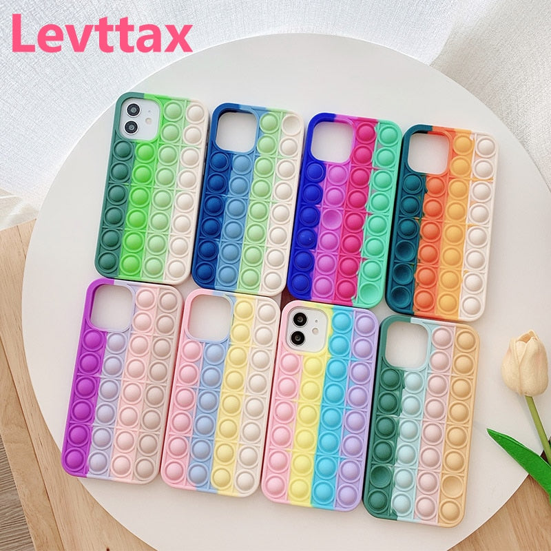 Push it Stress Relief Case For iPhone 12 Mini 11 Pro Fidget Toys Press Soft Silicone Cover for iphone XR XS Max 7 8 Plus SE 2