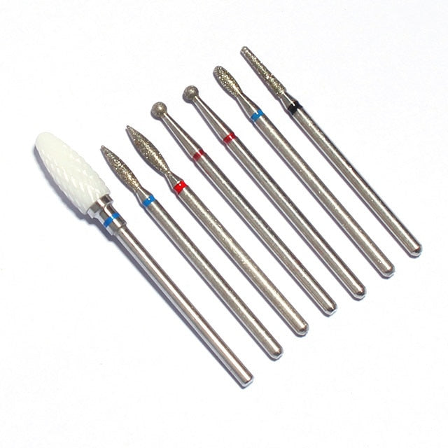 7pcs Diamond Nail Drill Bit Set Rotery Milling Cutters Bits For Electric Pedicure Manicure Machine Nail Burr Tools Accessories