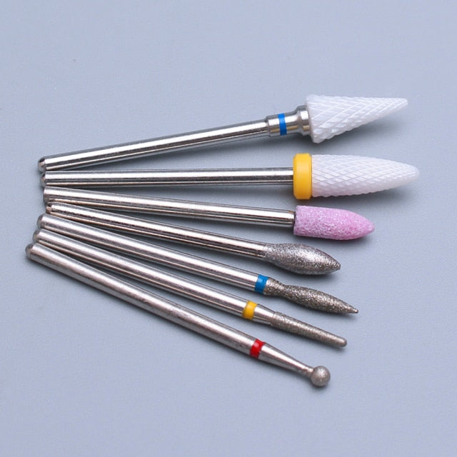 7pcs Diamond Nail Drill Bit Set Rotery Milling Cutters Bits For Electric Pedicure Manicure Machine Nail Burr Tools Accessories