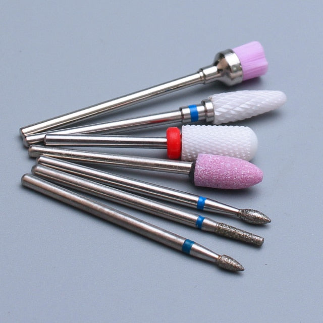 7pcs Diamond Nail Drill Bit Set Rotery Milling Cutters Bits For Electric Pedicure Manicure Machine Nail Burr Tools Accessories