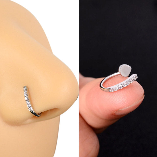 1 Pcs Piercing Nose Ring Expander Seamless Segment Ear Nose Hoops Gold Color Cz Tragus Cartilage Earrings Nostril Body Jewelry
