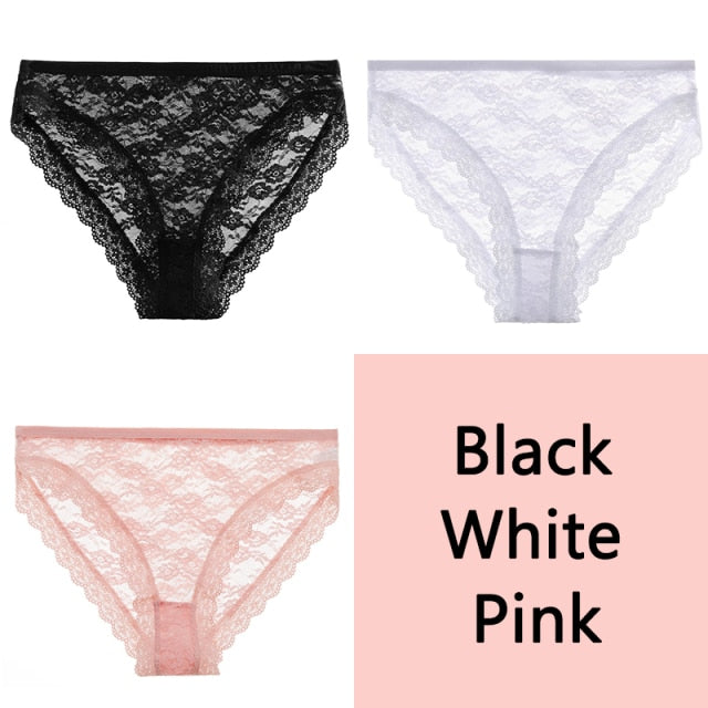 FINETOO Sexy Lace Panties Women 3Pcs/set Underpants M-2XL Big Size Underwear Sexy Floral Low Waist Briefs Panties Girls Lingerie