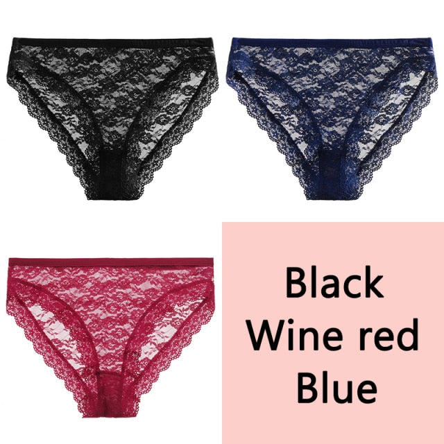 FINETOO Sexy Lace Panties Women 3Pcs/set Underpants M-2XL Big Size Underwear Sexy Floral Low Waist Briefs Panties Girls Lingerie