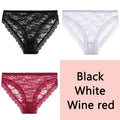 FINETOO Sexy Lace Panties Women 3Pcs/set Underpants M-2XL Big Size Underwear Sexy Floral Low Waist Briefs Panties Girls Lingerie