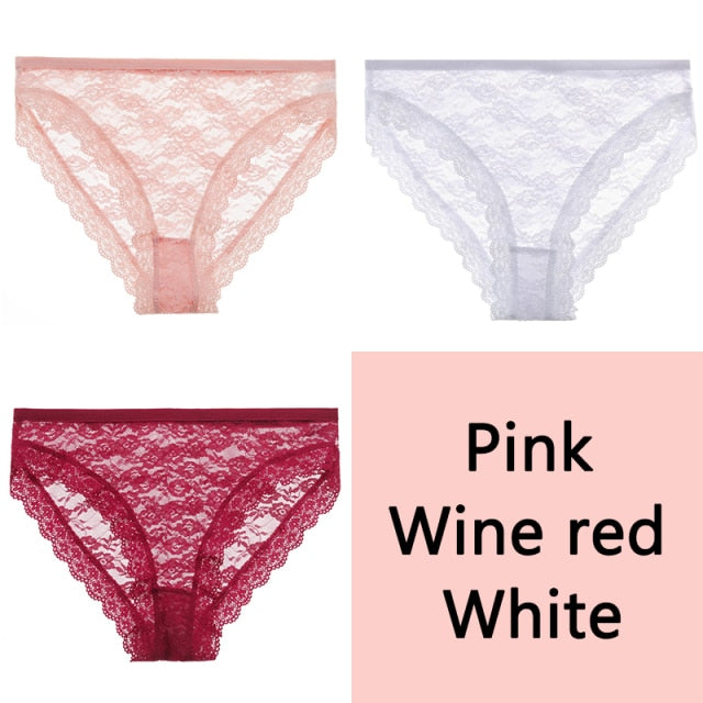 FINETOO Sexy Lace Panties Women 3Pcs/set Underpants M-2XL Big Size Underwear Sexy Floral Low Waist Briefs Panties Girls Lingerie