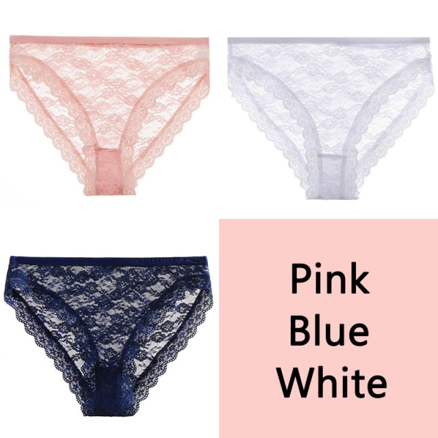 FINETOO Sexy Lace Panties Women 3Pcs/set Underpants M-2XL Big Size Underwear Sexy Floral Low Waist Briefs Panties Girls Lingerie