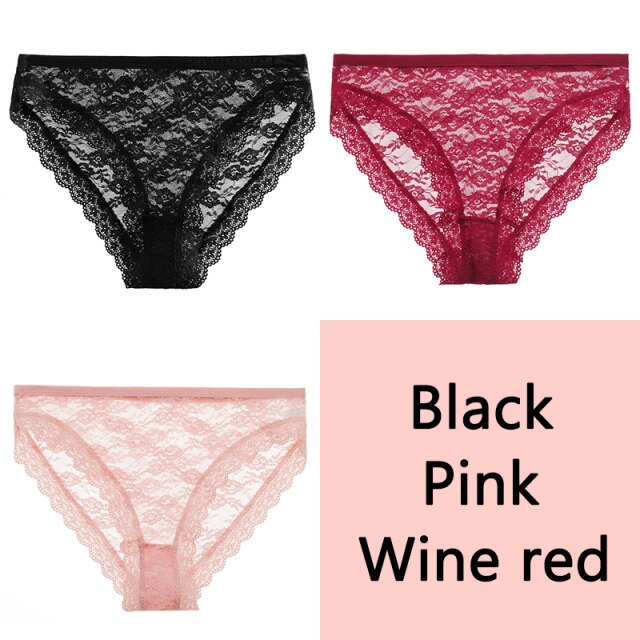 FINETOO Sexy Lace Panties Women 3Pcs/set Underpants M-2XL Big Size Underwear Sexy Floral Low Waist Briefs Panties Girls Lingerie